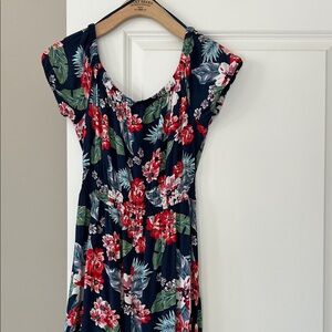 One Clothing Off-the-Shoulder Navy Floral Print Maxi Dress Sz L w MEASUREMENTS